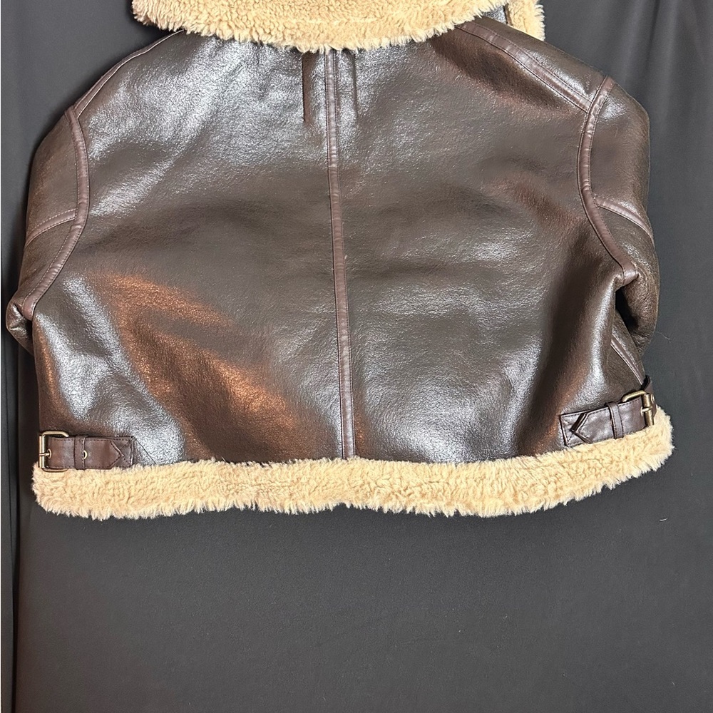 Zara Dark Brown Leather Jacket with Cream Shearling - Picture 2 of 3